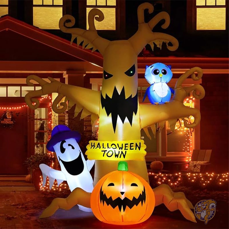 ハロウィン インフレータブル ハロウィーン デッドツリー2.4m 屋外装飾 フクロウ 幽霊 カボチャ付き LEDライト内蔵 69076 GOOSH