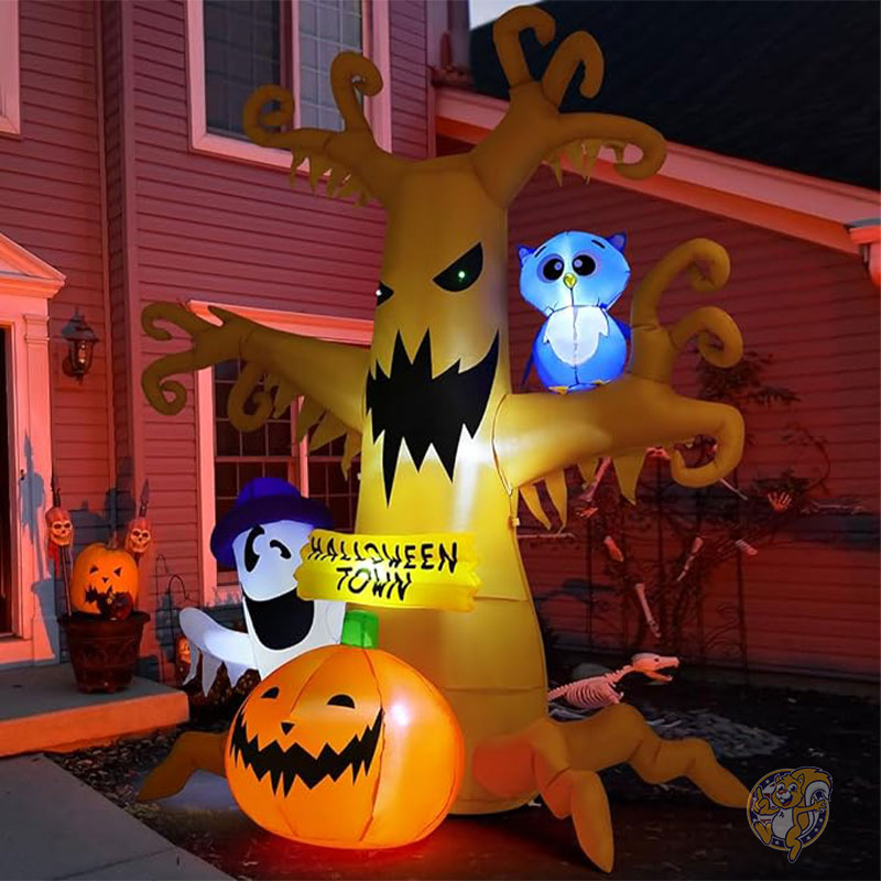ハロウィン インフレータブル ハロウィーン デッドツリー2.4m 屋外装飾 フクロウ 幽霊 カボチャ付き LEDライト内蔵 69076 GOOSH