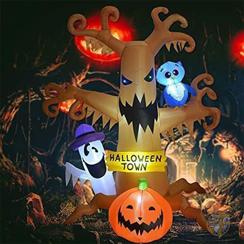 ハロウィン インフレータブル ハロウィーン デッドツリー2.4m 屋外装飾 フクロウ 幽霊 カボチャ付き LEDライト内蔵 69076 GOOSH