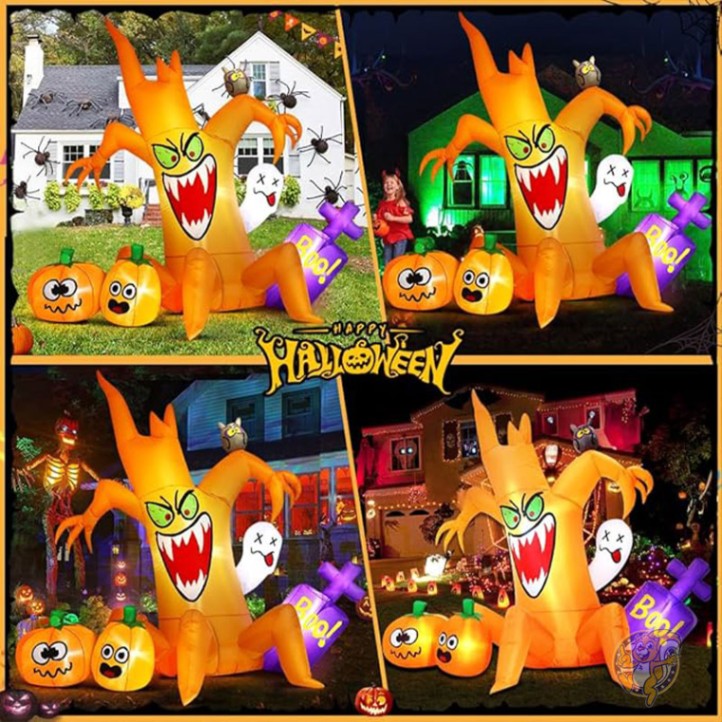 ハロウィン インフレータブル ハロウィーン デコレーション 2,4m不気味なツリーとカボチャのゴースト LEDライト付き KOOY クーイ