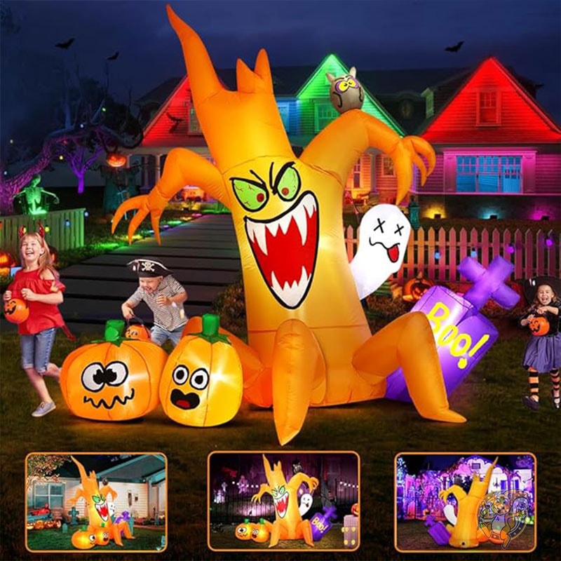 ハロウィン インフレータブル ハロウィーン デコレーション 2,4m不気味なツリーとカボチャのゴースト LEDライト付き KOOY クーイ