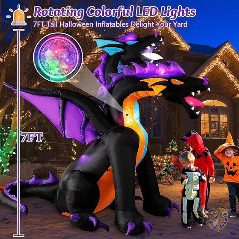 ハロウィン インフレータブル ハロウィーン 2.1m 巨大 2頭ドラゴン 屋外デコレーション 点滅LED内蔵 MICOCAH ミコカ