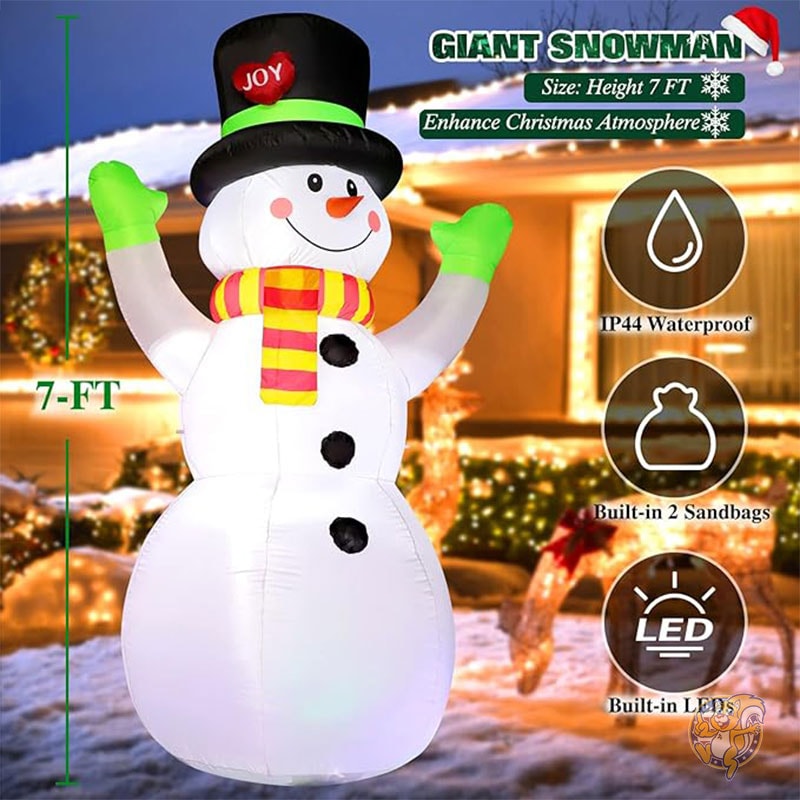 クリスマス インフレータブルデコレーション 巨大雪だるま 屋外装飾 2.1m スノーマン LEDライト内蔵 FunFanso ファンファンソ