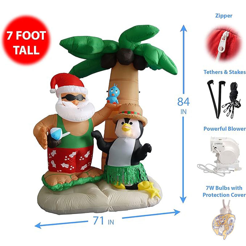クリスマス 2.1m インフレータブル サンタクロース ペンギン ヤシの木 庭の装飾 ライト ホリデーデコレーション BZB BZBグッズ