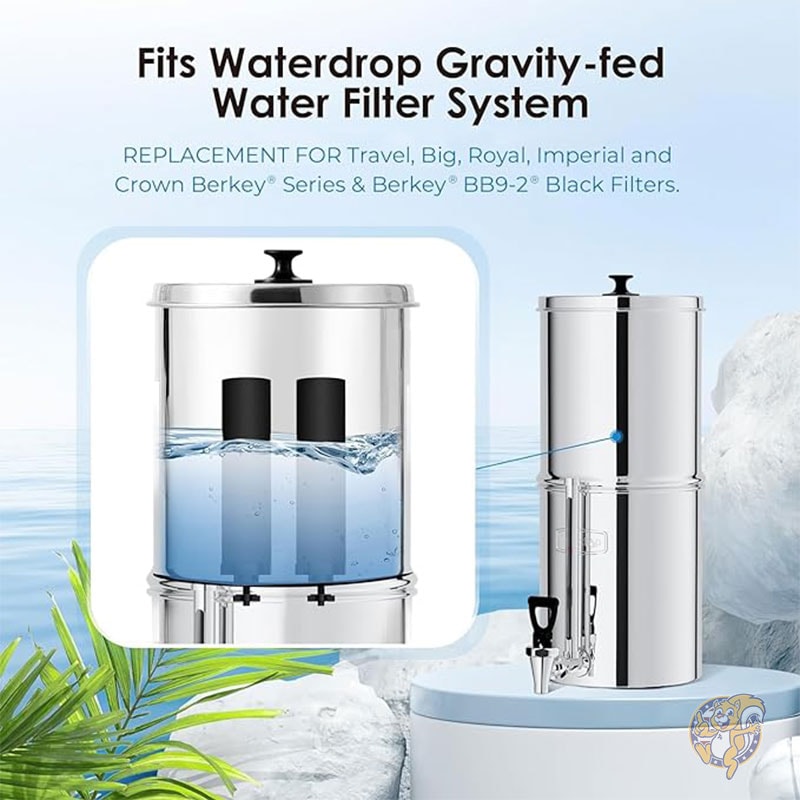 浄水器 ウォータードロップ NSF/ANSI 42&372 認定 Berkey BB9-2 ブラック フィルター バーキー 重力浄水システム ウォータードロップ キング タンク シリーズの交換品 (2 個パック)