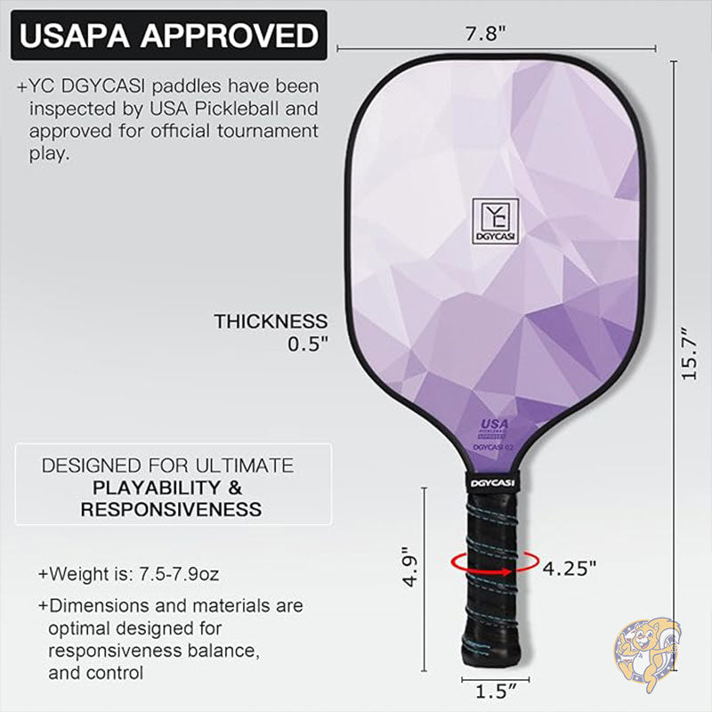 ピックルボールパドル2個セット 2024 USAPA承認 カーボンファイバー表面(CHS) ポリプロピレンハニカムコア 滑り止め汗吸収グリップ ボール4個 &キャリーバッグ付き YC DGYCASI