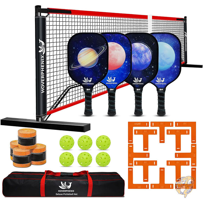 ピックルボールセット ドライブウェイ用ピックルボールネット ネット&ファイバーグラスパドル4個セット 6.7m規格 屋外用ピックルボールとキャリーバッグ付き スポーツ ‎ホバーフェニックス Hoverphenix
