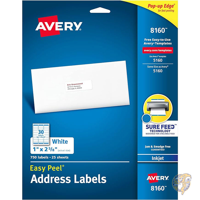 エイブリー Avery? イージーピール Easy Peel? ホワイト インクジェット アドレス ラベル 住所ラベル 8160 2.5" x 6cm" 750枚パック