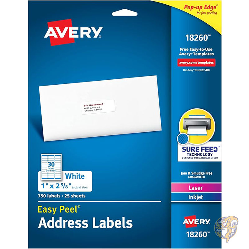 エイブリー Avery 住所ラベル イージーピール 印刷 郵送シールラベル 2.5" x 6cm" ホワイト 750枚 郵送ラベル