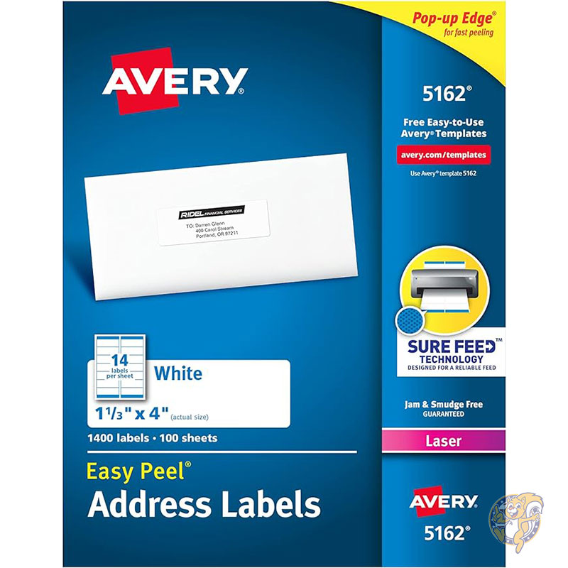 エイブリー Avery 印刷 住所ラベル イージーピール 2" x 10cm" ホワイト レーザー プリンター用 郵送ラベル 1,400枚