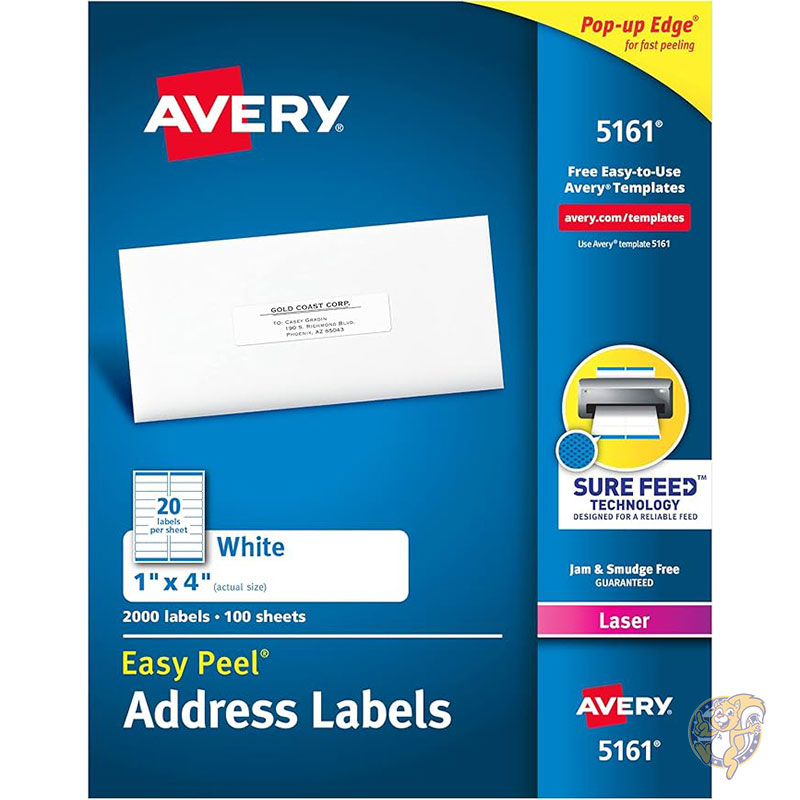 エイブリー Avery 印刷 住所ラベル イージーピール 2.5" x 10cm" ホワイト レーザー プリンター用 郵送ラベル 2,000枚