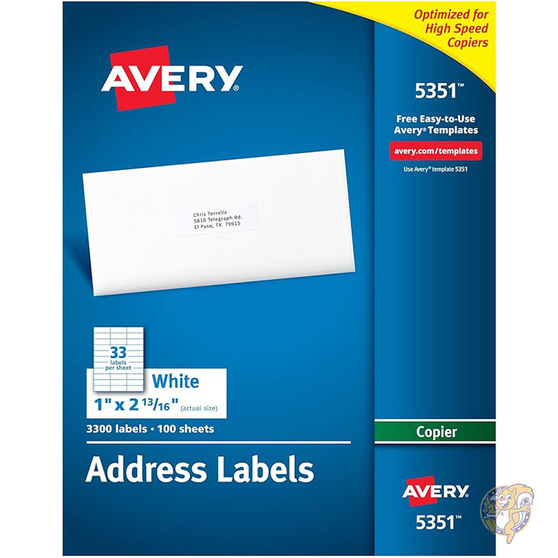 エイブリー Avery 印刷 住所ラベル コピー機用 2.5" x 6cm ホワイト 3,300枚 郵送ラベル