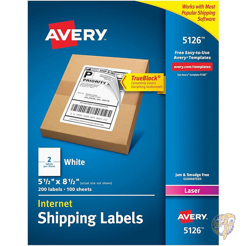 エイブリー Avery 印刷 配送ラベル ハーフシート 14 x 21.5cm ホワイト郵送ラベル 200枚