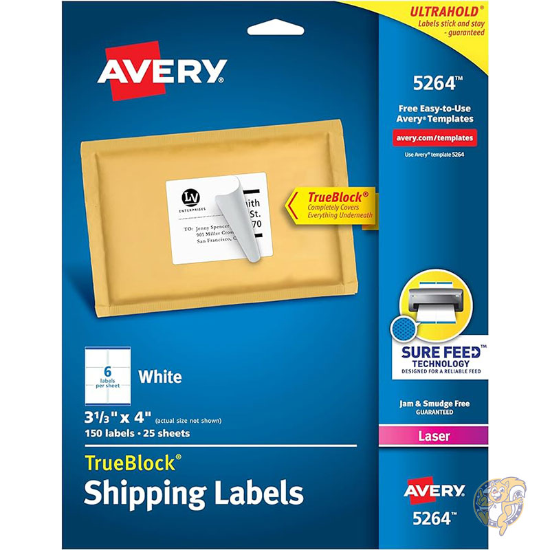 エイブリー Avery 印刷 配送ラベル (Sure Feed 付き) 8" x 10cm" ホワイト 150 枚 郵送ラベル