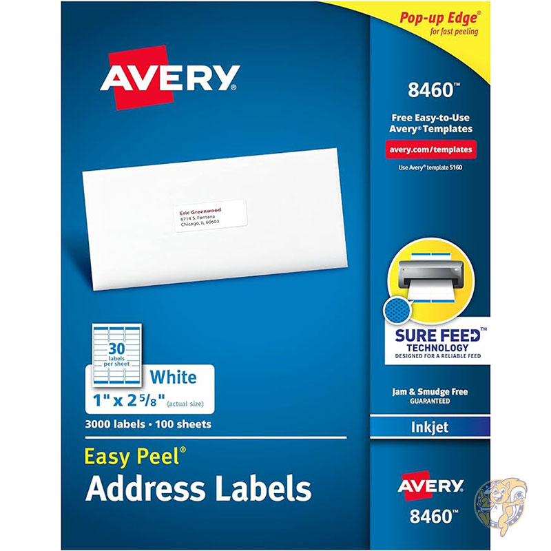 エイブリー Avery 郵送用住所ラベル インクジェット プリンター 3,000ラベル 2.5 x 6cm 永久接着剤 簡単に剥がせる 5パック