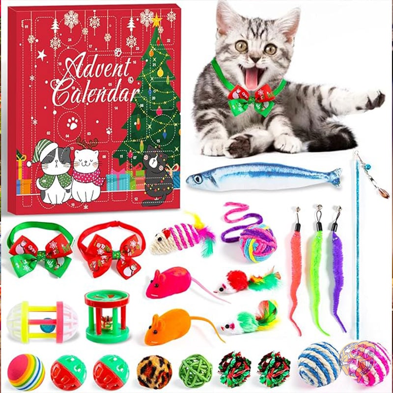 クリスマス 猫 アドベントカレンダー 2024 24日 猫のおもちゃ カウントダウンカレンダー 子猫用クリスマスおもちゃ キャットニップおもちゃ マウス 猫の羽のティーザー ボールベル付き 猫好き クリスマスプレゼント ラルキオ Larchio