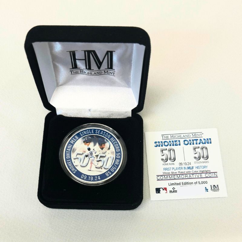 大谷翔平 50本塁打 50盗塁 記念コイン 50-50 シルバープレートコイン 39mm 大谷コイン 記念品 限定5,000枚