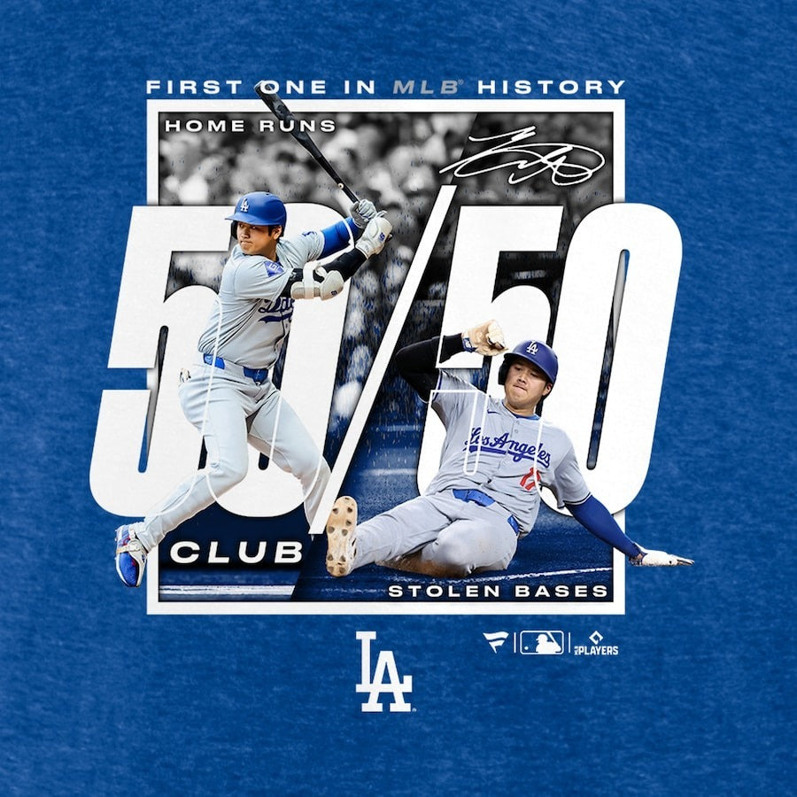 大谷翔平 50本塁打 50盗塁 達成記念 Tシャツ 50-50 大谷Tシャツ ホームラン 記念品 ロサンゼルスドジャース