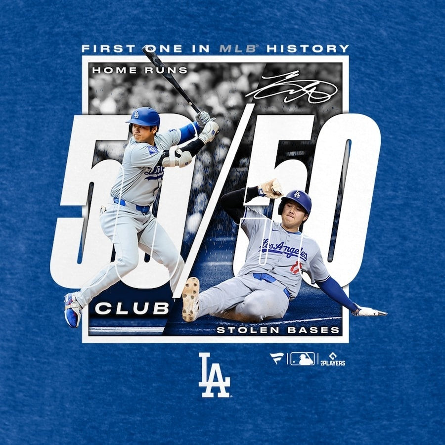 【子供サイズ】大谷翔平 50本塁打 50盗塁 達成記念 Tシャツ 50-50 大谷Tシャツ ホームラン 記念 ロサンゼルスドジャース