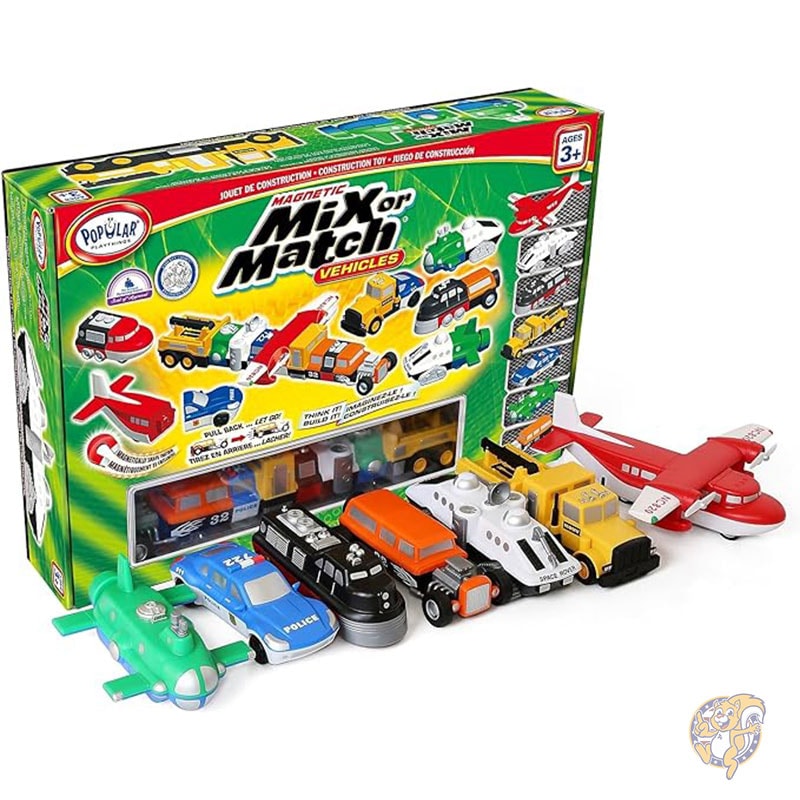 ミックス マッチ ビークル グリーン マグネット式おもちゃセット 子供用 乗り物 おもちゃ 21ピース POPULAR PLAYTHINGS