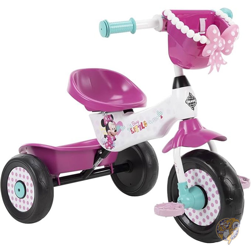ディズニー ミニーマウス 女の子用 三輪車 3歳以上向け ミニーマウスのグラフィック ピンクのハンドルバー ボウバスケット お菓子やおもちゃ用の収納ボックス付き Huffy