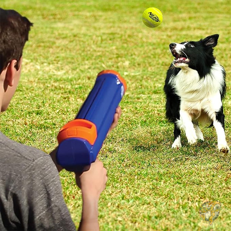 コンパクト テニス ボール ブラスター 犬用ボール ギフト セット フェッチに最適 ハンズフリー リロード 最大3.8mまで発射 シングル ユニット ボール 3 個付き ペット用品 ナーフ Nerf Dog