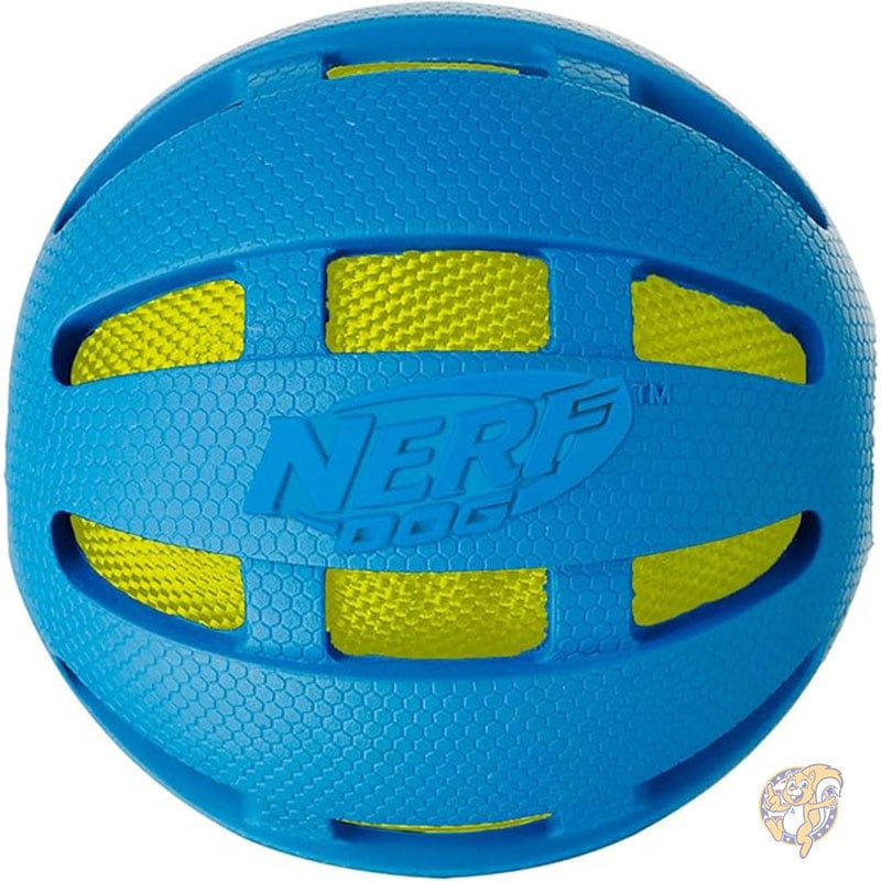 9.6cm ラバーチェッカークランチボール ブルー/グリーン クランチバッグ付き 犬おもちゃ ペット用品 ナーフ Nerf Dog