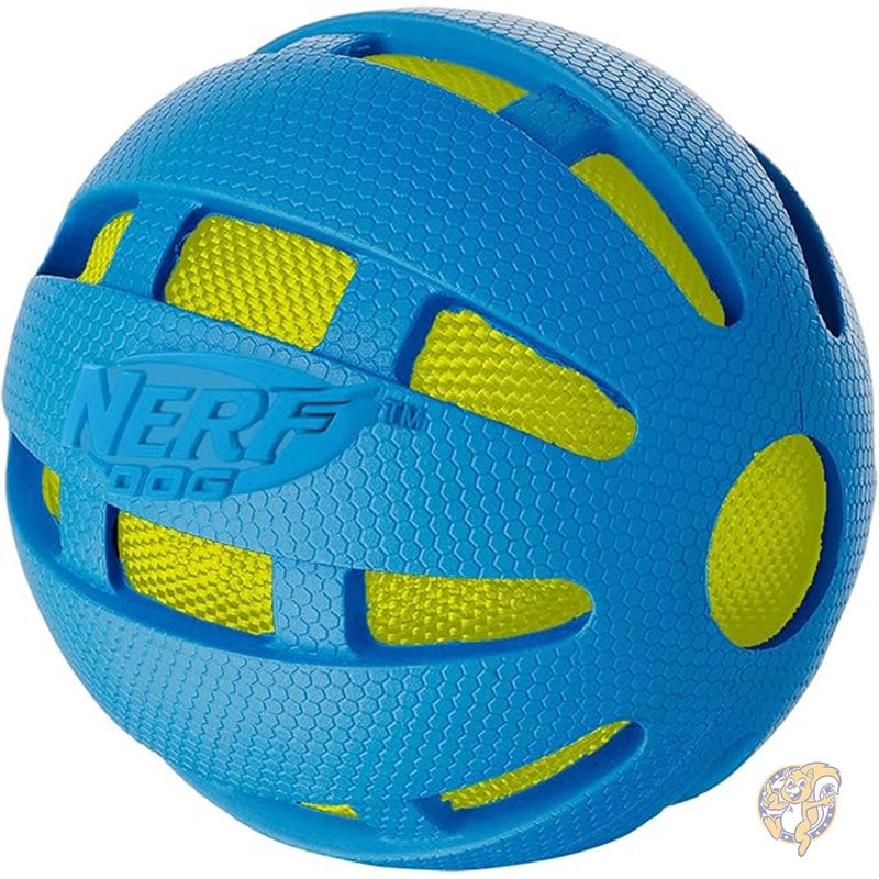 9.6cm ラバーチェッカークランチボール ブルー/グリーン クランチバッグ付き 犬おもちゃ ペット用品 ナーフ Nerf Dog