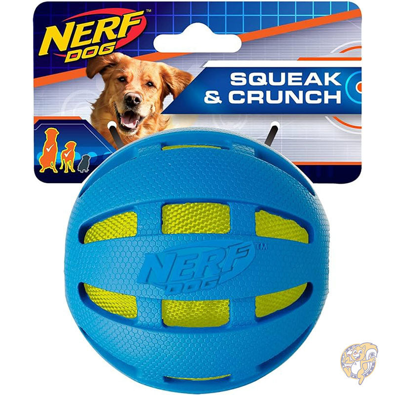 9.6cm ラバーチェッカークランチボール ブルー/グリーン クランチバッグ付き 犬おもちゃ ペット用品 ナーフ Nerf Dog