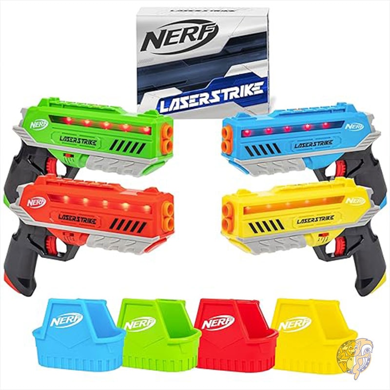 ナーフ Nerf レーザーストライク 4人用レーザータグゲームパック 91m 射程ブラスター4個 ホルスター4個付き -屋内または屋外で遊べるアーケードゲーム
