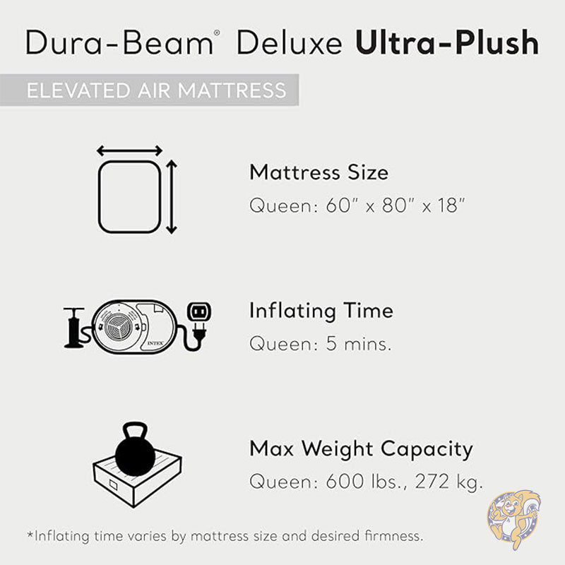 エアマットレス Dura-Beam デラックス ウルトラ プラッシュ エアマットレスベッド ヘッドボード付き クイーンサイズ 電動ポンプ内蔵 ベッド高45cm 耐荷重272kg INTEX