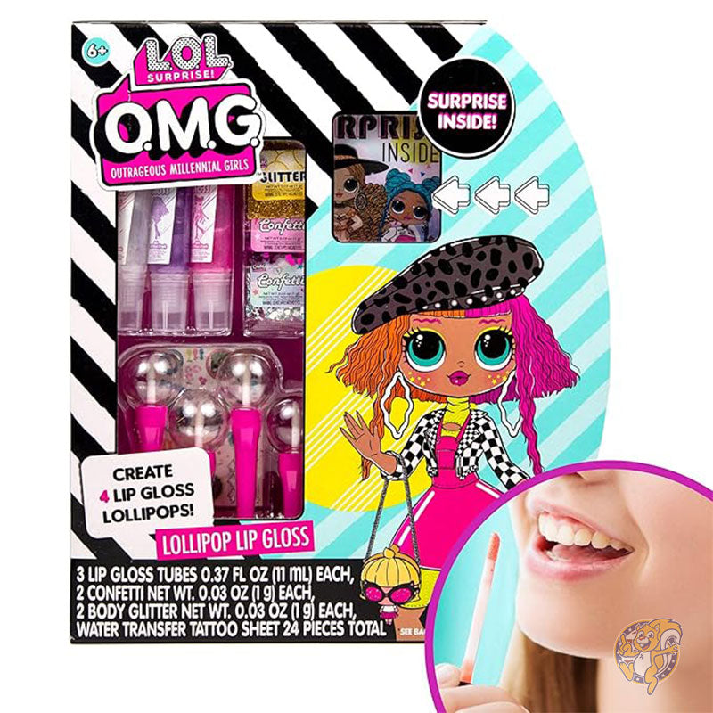 LOL サプライズ L.O.L. Surprise! Horizo​​n Group USA OMG ロリポップ リップグロス 4個セット リップグロス容器 4 個、楽しいフレーバー 3 種類 紙吹雪 サプライズ タトゥー付き おもちゃ