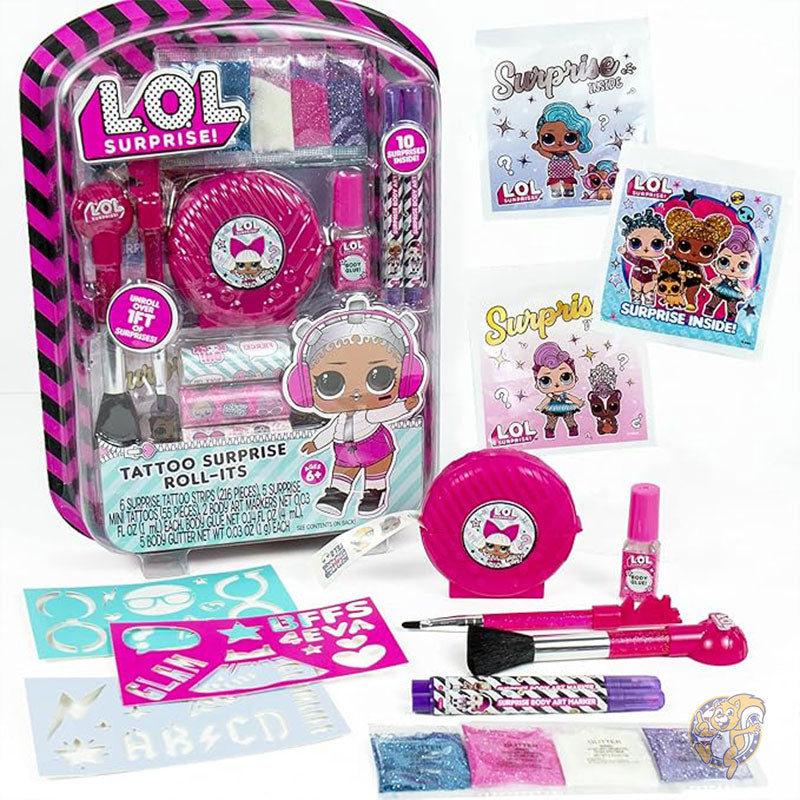 LOL サプライズ L.O.L. Surprise! タトゥー ロールイッツ 子供用サプライズ タトゥー 長さ 30cm以上のサプライズ タトゥーシール ボディー アート マーカー ステンシル グリッター ボディー ジェム付き おもちゃ