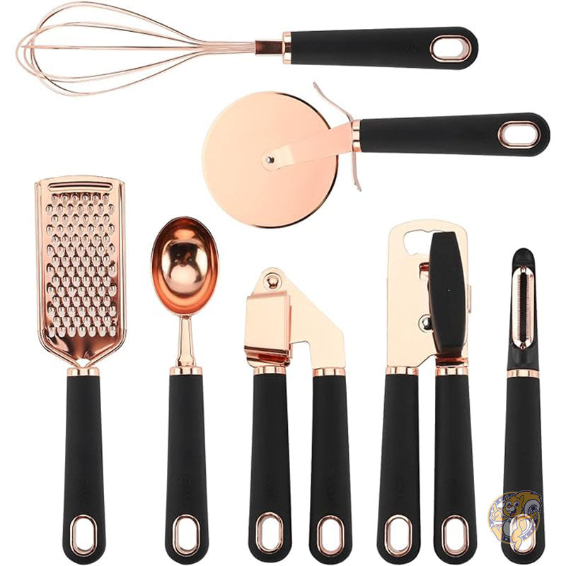 キッチンガジェットセット ステンレススチール製調理器具 ソフトタッチハンドル付き 7点 銅製 COOK WITH COLOR