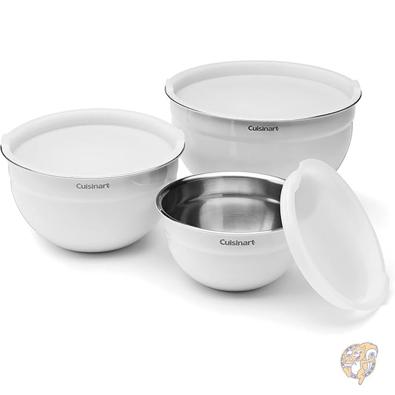 ミキシングボウル ホワイト塗装ステンレススチール 蓋付き 3個セット CUISINART クイジナート