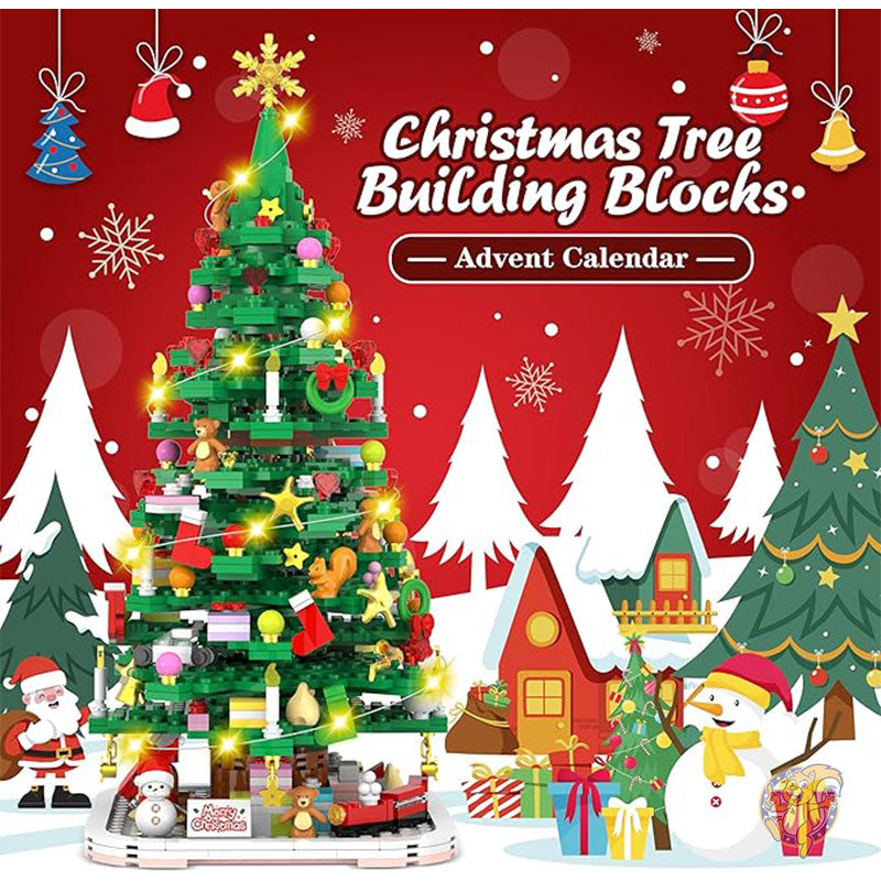 クリスマス アドベントカレンダー 2024 クリスマスツリー組み立ておもちゃセット LEDライト付き 1102ピースカウントダウンカレンダー 24日間ビルディングブロック QIFUN