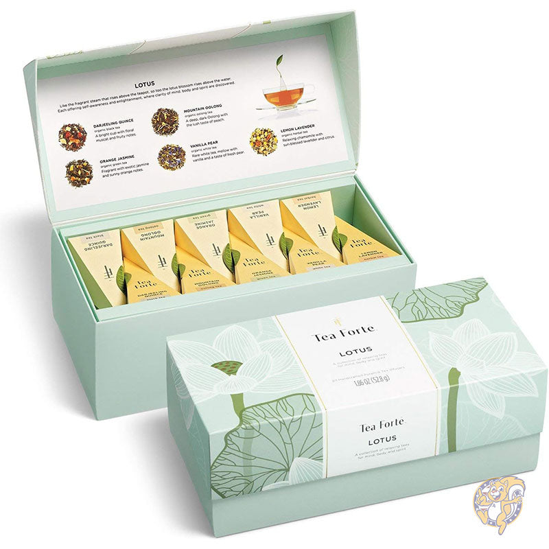 紅茶セット ロータス リラクシング ティー プレゼンテーション ボックス サンプラー ギフトセット ブラック、グリーン、ウーロン、ホワイト、ハーブ、20個入り (1パック) Tea Forte ティーフォルテ