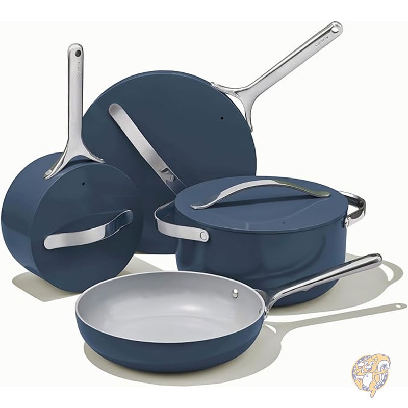 ノンスティック セラミック 調理器具セット (12 点) 鍋 フライパン 蓋 3個 キッチン収納 非毒性 オーブン対応 Caraway キャラウェイ