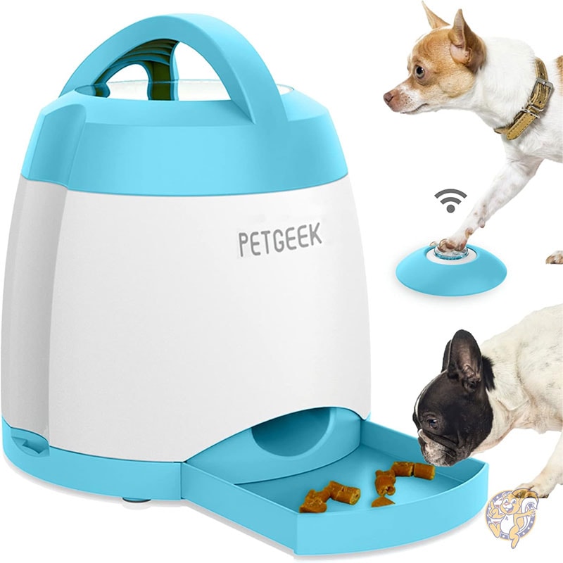 ボタン付き自動犬用おやつディスペンサー デュアル電源とリモコン付き犬用ボタンフィーダー 犬用パズルおもちゃ PETGEEK ペットギーク