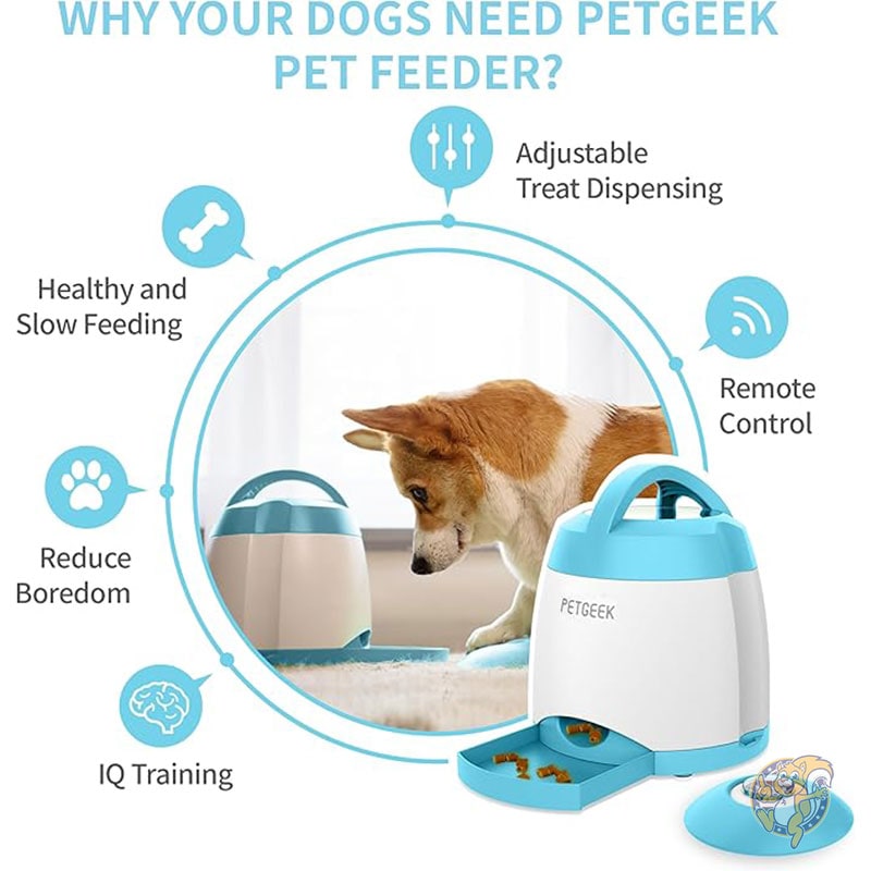 ボタン付き自動犬用おやつディスペンサー デュアル電源とリモコン付き犬用ボタンフィーダー 犬用パズルおもちゃ PETGEEK ペットギーク