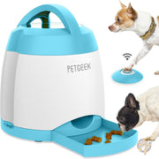 ボタン付き自動犬用おやつディスペンサー デュアル電源とリモコン付き犬用ボタンフィーダー 犬用パズルおもちゃ PETGEEK ペットギーク