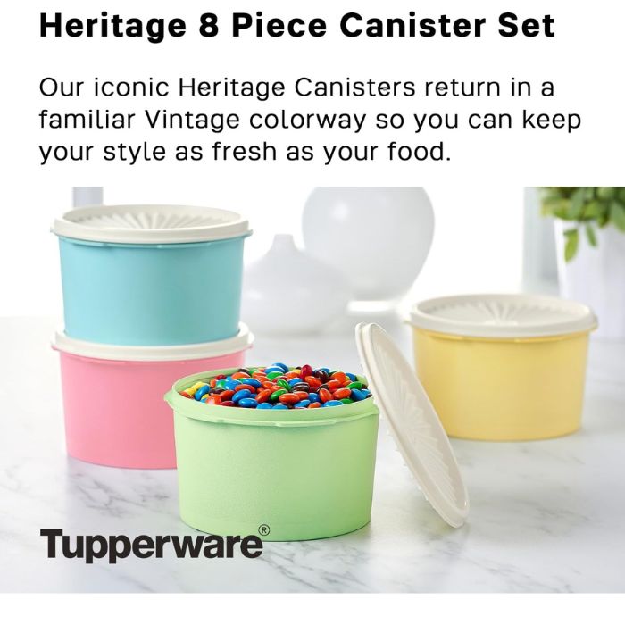 Tupperware タッパーウェア ヘリテージ コレクション 保存容器 4個セット 蓋付き 密閉 BPAフリー レトロカラー 耐久性 プラスチック 収納可 食品保存容器 910ml 重ねて収納可