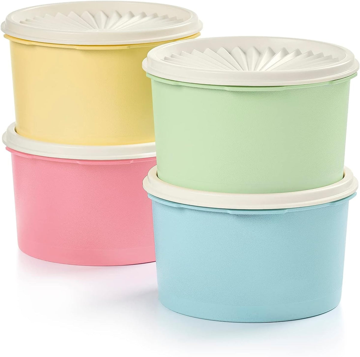 Tupperware タッパーウェア ヘリテージ コレクション 保存容器 4個セット 蓋付き 密閉 BPAフリー レトロカラー 耐久性 プラスチック 収納可 食品保存容器 910ml 重ねて収納可