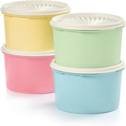 Tupperware タッパーウェア ヘリテージ コレクション 保存容器 4個セット 蓋付き 密閉 BPAフリー レトロカラー 耐久性 プラスチック 収納可 食品保存容器 910ml 重ねて収納可