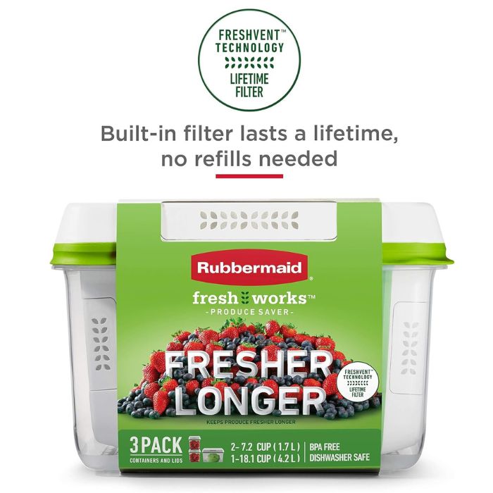 Rubbermaid ラバーメイド 野菜保存容器 4点セット 鮮度長持ち フレッシュワークス 冷蔵庫収納 BPAフリー 食洗機対応 FreshWorks Produce Saver