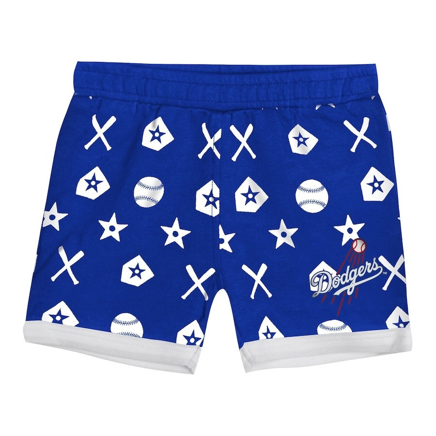 ロサンゼルス ドジャース ベビー服 2点セット 半袖ロンパース+ショーツ ブルー Los Angeles Dodgers 出産祝い ギフト MLB公式