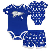 ロサンゼルス ドジャース ベビー服 2点セット 半袖ロンパース+ショーツ ブルー Los Angeles Dodgers 出産祝い ギフト MLB公式