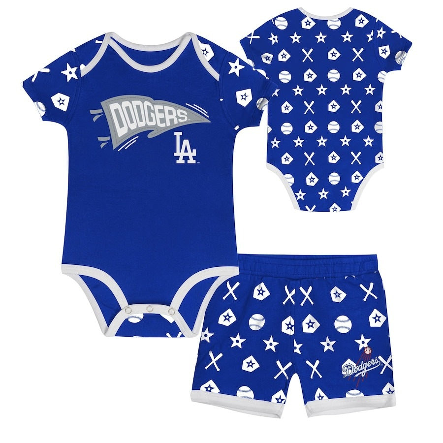 ロサンゼルス ドジャース ベビー服 2点セット 半袖ロンパース+ショーツ ブルー Los Angeles Dodgers 出産祝い ギフト MLB公式