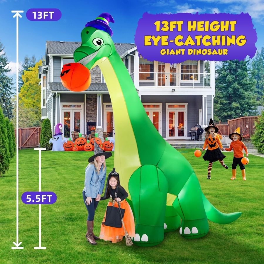 ハロウィン 巨大 恐竜 デコレーション 屋外用 13FT(約4m) お化け カボチャ インフレータブル 装飾 魔法使い帽子& かぼちゃ付き