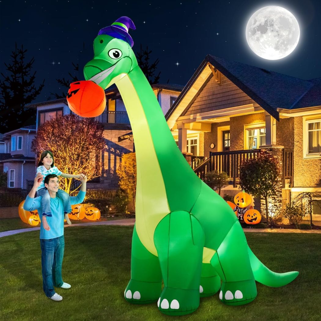 ハロウィン 巨大 恐竜 デコレーション 屋外用 13FT(約4m) お化け カボチャ インフレータブル 装飾 魔法使い帽子& かぼちゃ付き